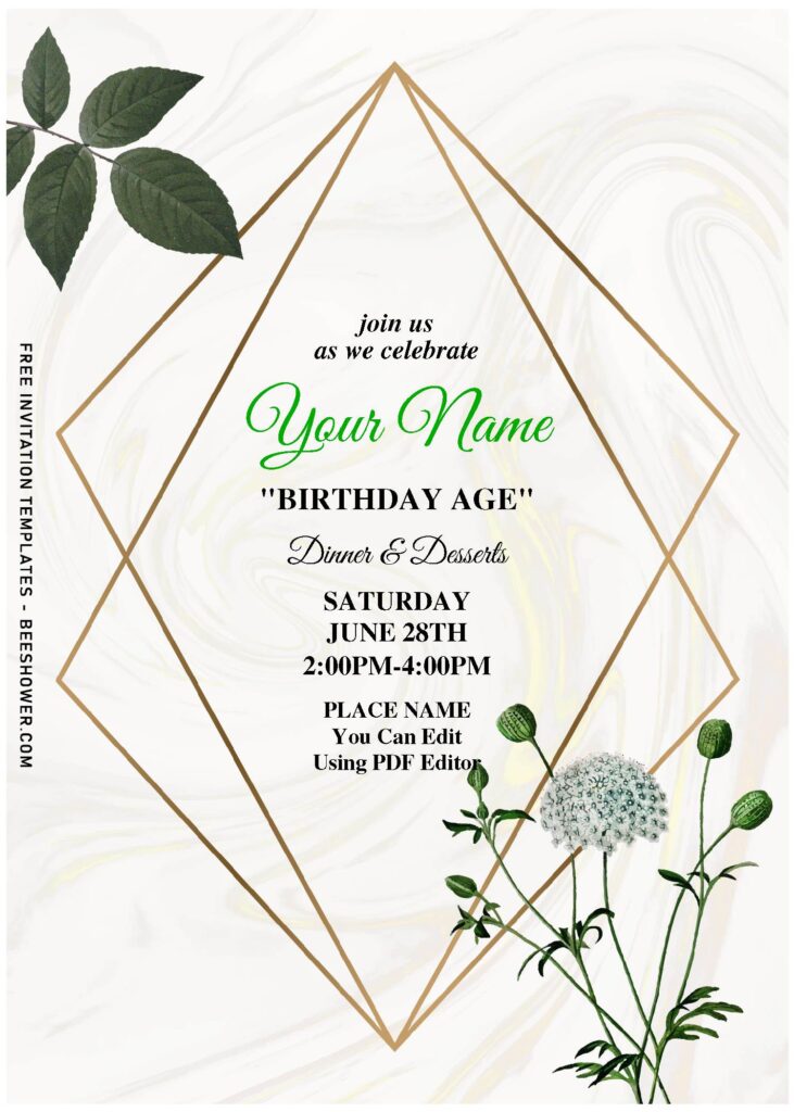 (Free Editable PDF) Blissful Romantic Flowers Birthday Invitation Templates with gorgeous greenery