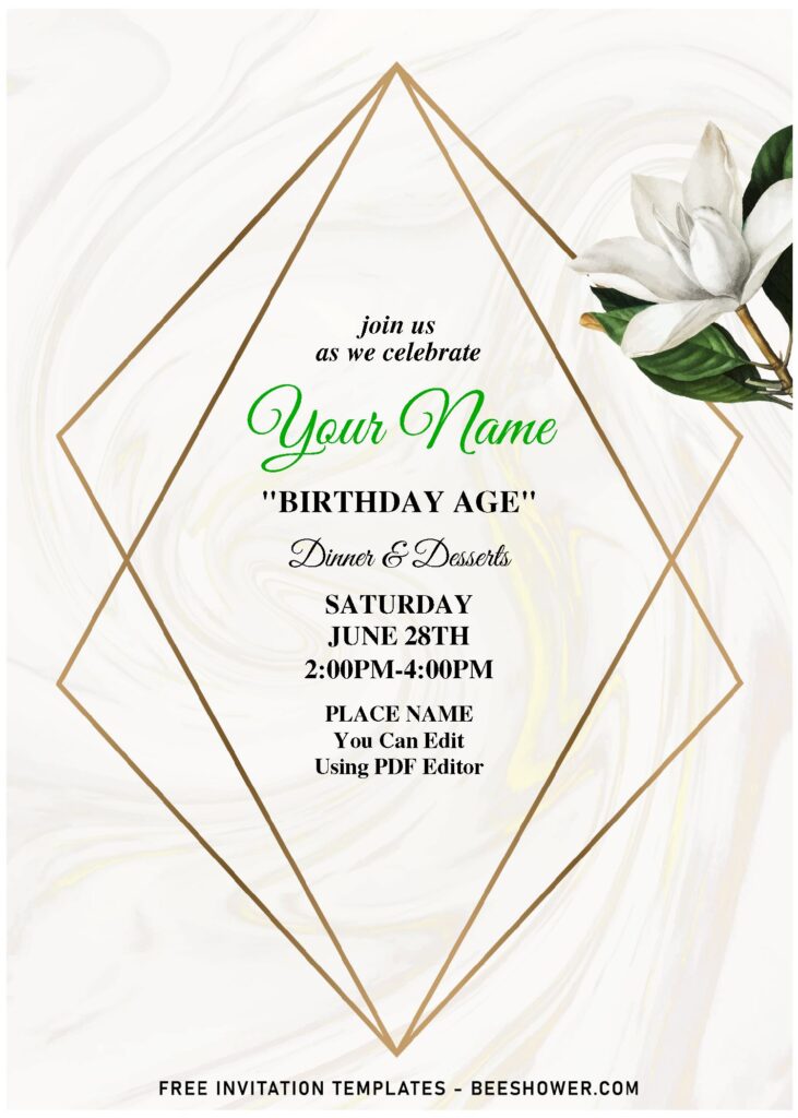 (Free Editable PDF) Blissful Romantic Flowers Birthday Invitation Templates with white magnolia