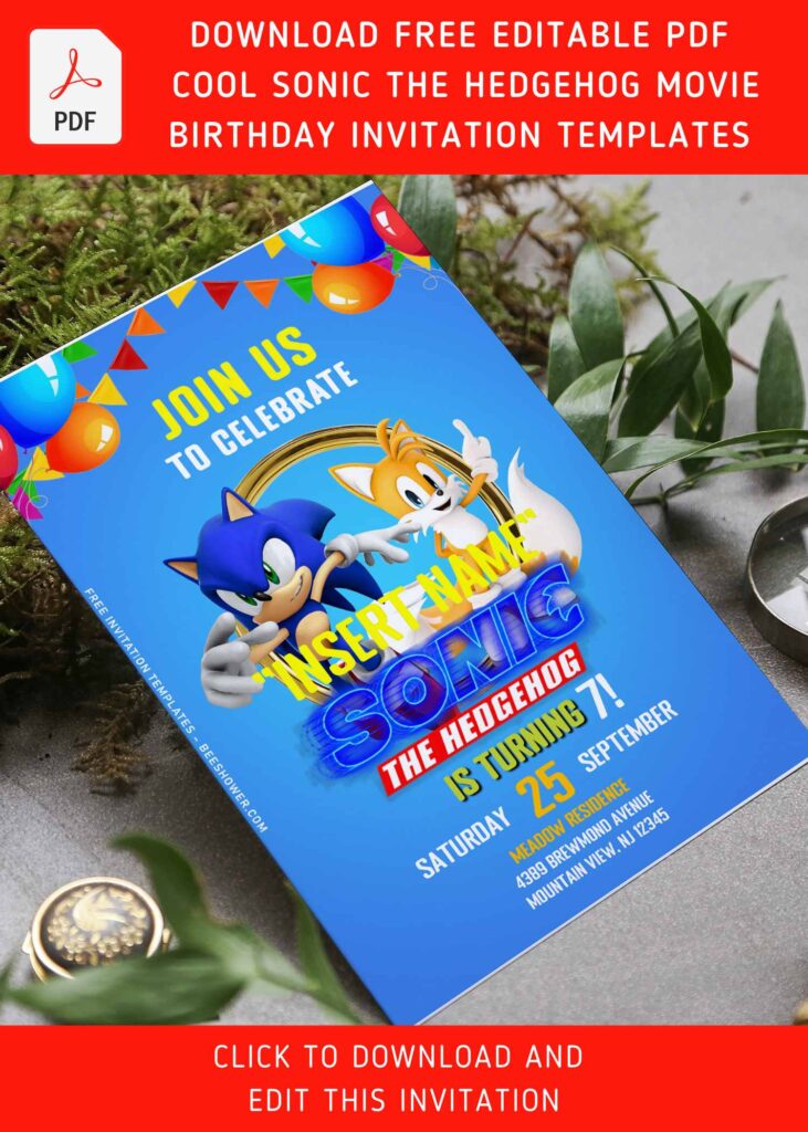 (Free Editable PDF) Playful Sonic The Hedgehog Birthday Invitation Templates with colorful text