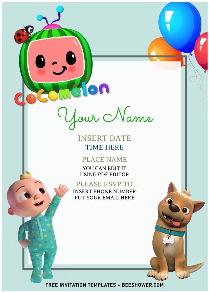 (Free Editable PDF) Simply Cute Cocomelon Birthday Invitation Templates For All Ages with watermelon tv