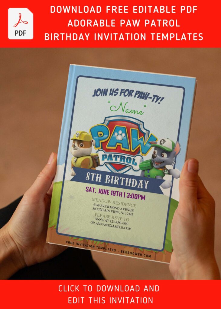 (Free Editable PDF) Adorable Paw Patrol Kids Birthday Party Invitation Templates with colorful text