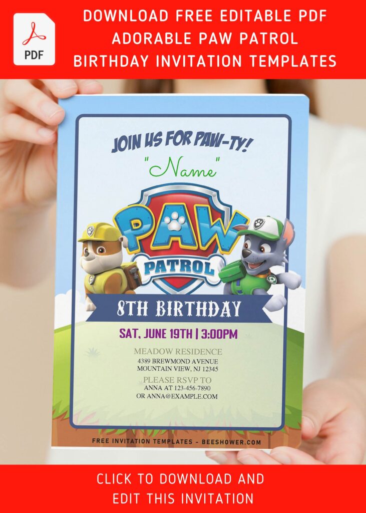 (Free Editable PDF) Adorable Paw Patrol Kids Birthday Party Invitation Templates with editable text