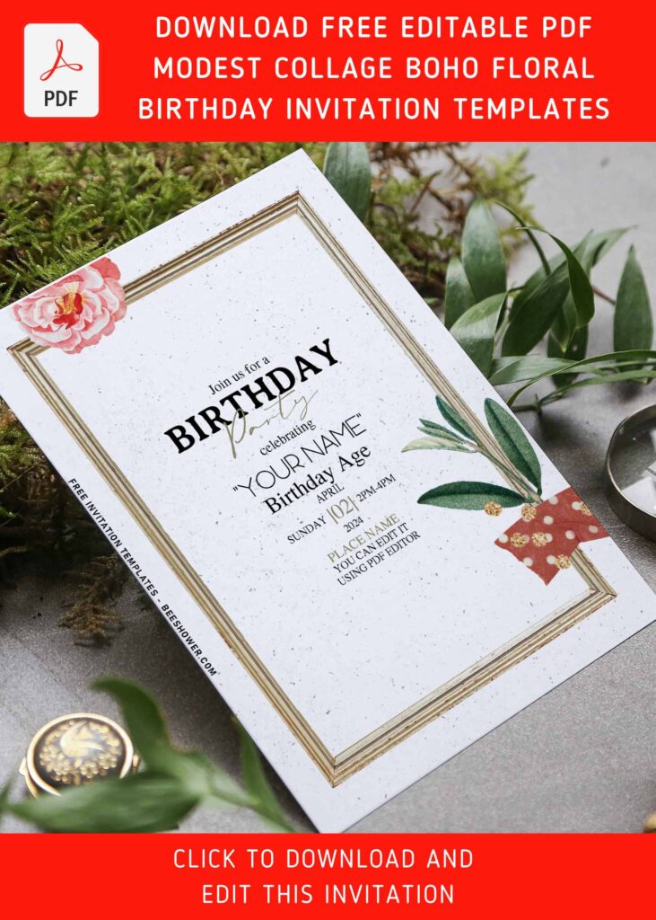 (Free Editable PDF) Wooden Frame And Flower Birthday Invitation Templates with willow vines