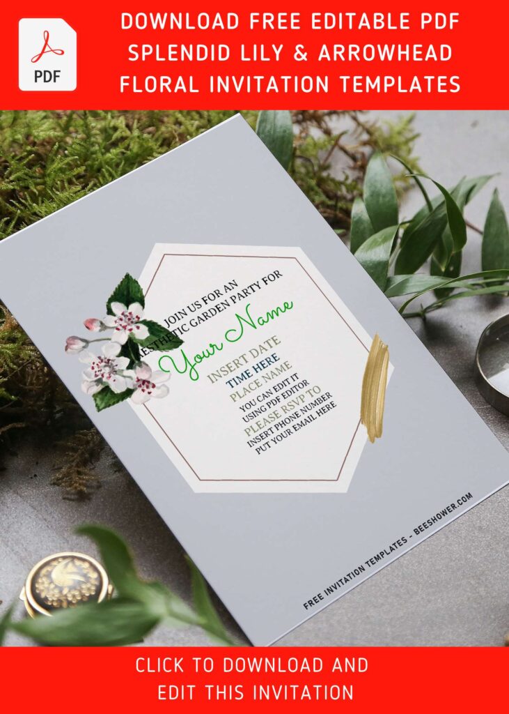 (Free Editable PDF) Breathtakingly Elegant Lily & Arrowhead Floral Invitation Templates with watercolor arrowhead