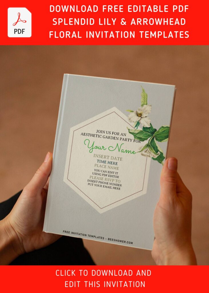 (Free Editable PDF) Breathtakingly Elegant Lily & Arrowhead Floral Invitation Templates with gorgeous white lily