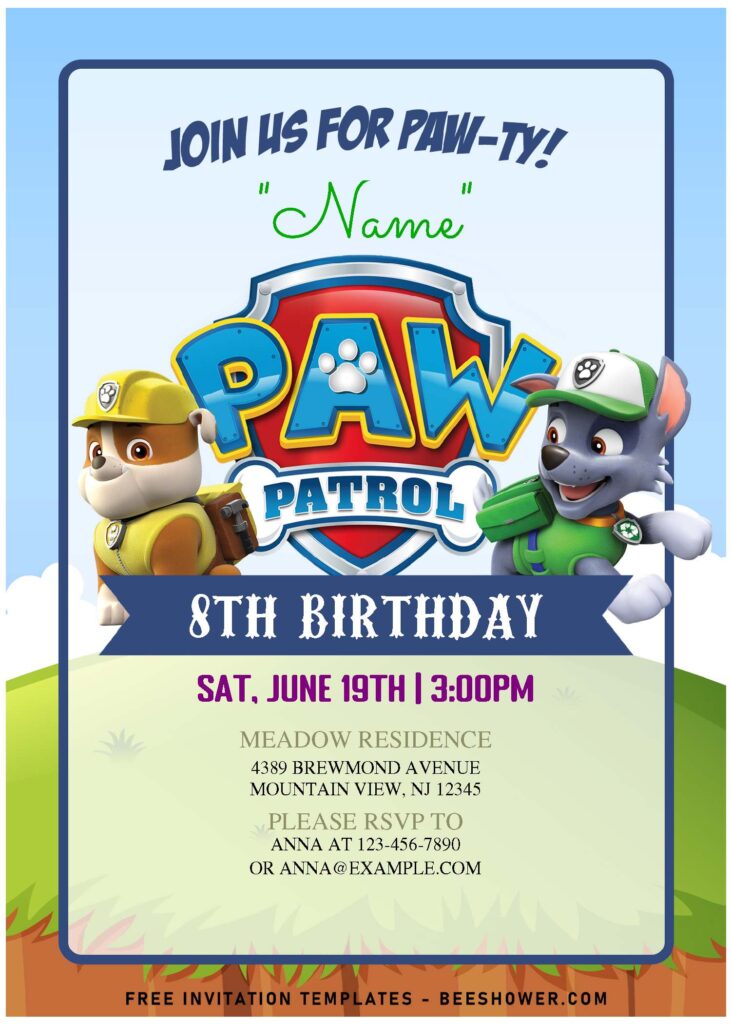 (Free Editable PDF) Adorable Paw Patrol Kids Birthday Party Invitation Templates with Ruble and Rocky