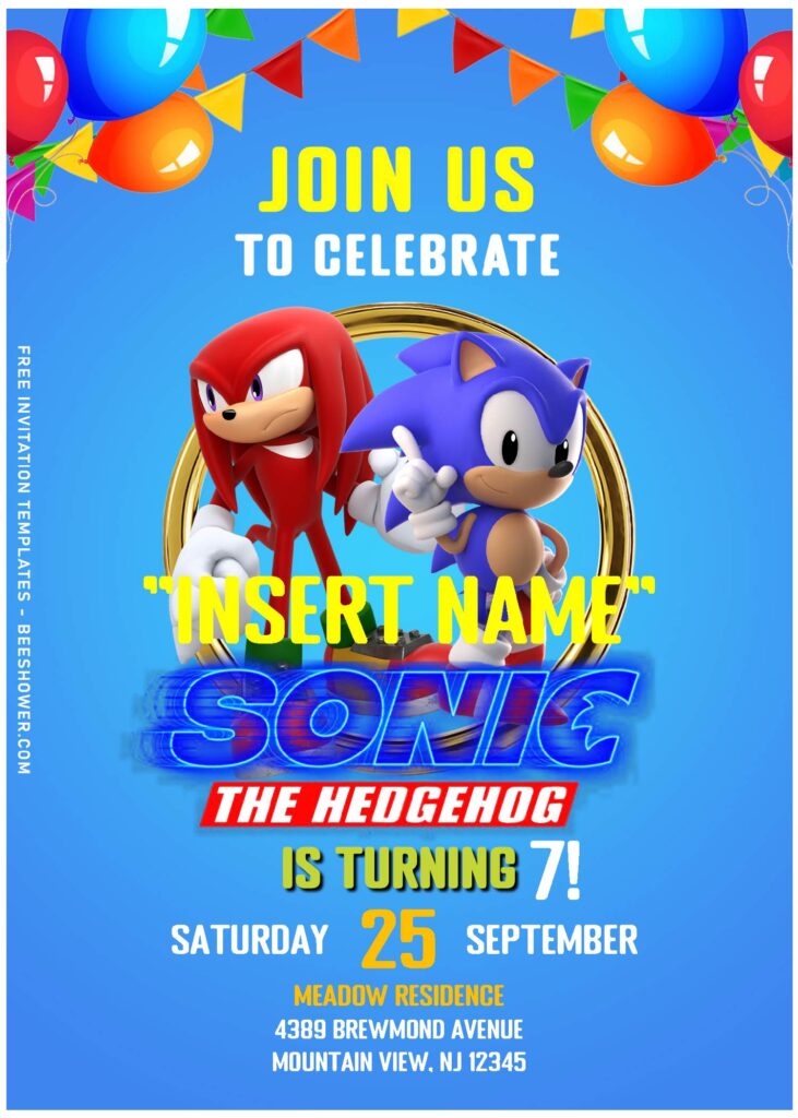 (Free Editable PDF) Playful Sonic The Hedgehog Birthday Invitation Templates with Sonic's Golden Ring