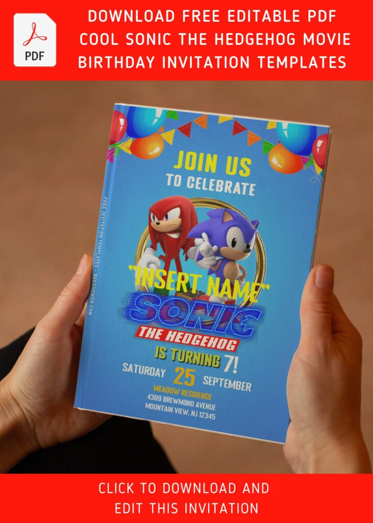 (Free Editable PDF) Playful Sonic The Hedgehog Birthday Invitation Templates with editable text