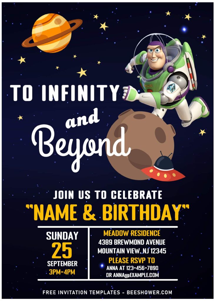 (Free Editable PDF) To Infinity And Beyond Buzz Lightyear Invitation Templates with planet