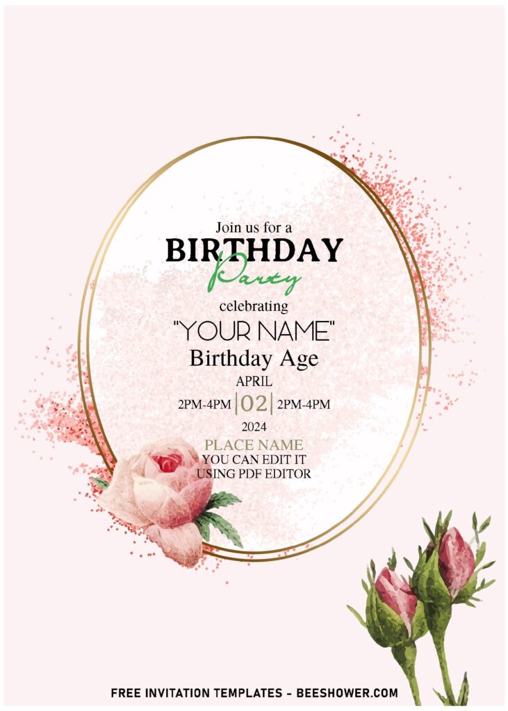 (Free Editable PDF) Sparkling Blush Glitter Garden Rose Invitation Templates