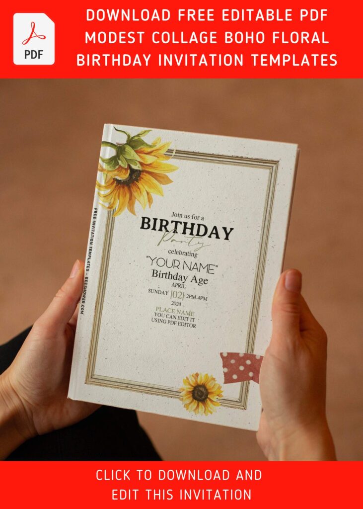 (Free Editable PDF) Wooden Frame And Flower Birthday Invitation Templates with editable text