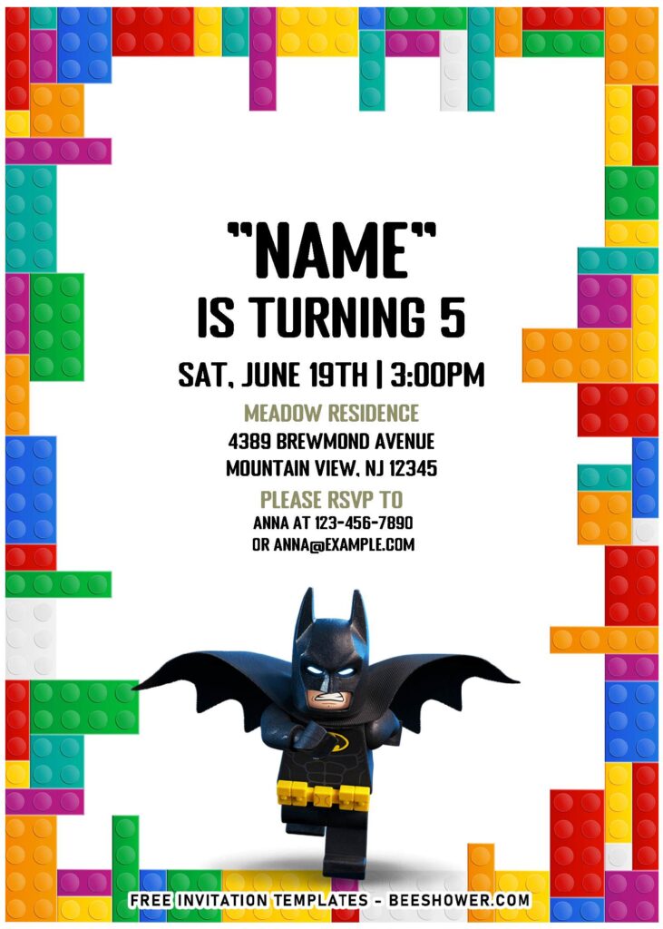 (Free Editable PDF) Colorful Superhero Lego Batman Birthday Invitation Templates with editable text