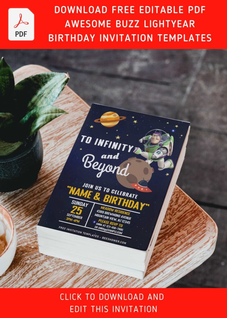 (Free Editable PDF) To Infinity And Beyond Buzz Lightyear Invitation Templates with Planet Jupiter