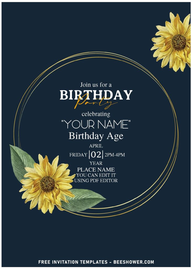 (Free Editable PDF) Warm And Cheery Sunflower Bouquet Birthday Invitation Templates with watercolor sunflowers