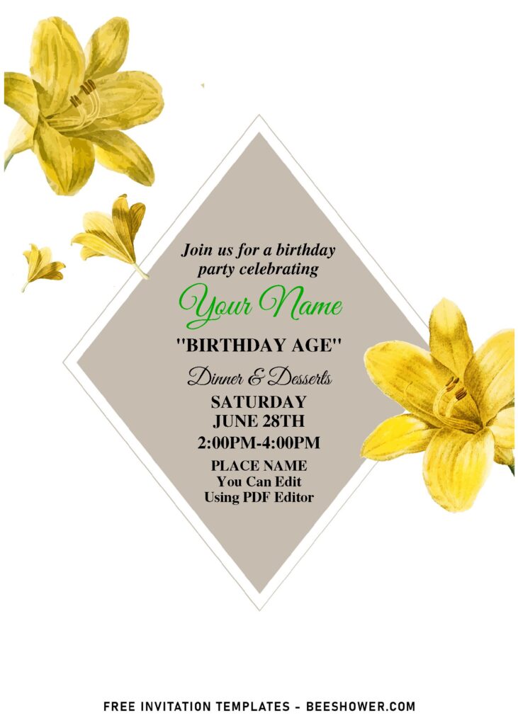 (Free Editable PDF) Whimsical Fawn Stargazer Calla Lily Birthday Invitation Templates with elegant flowers