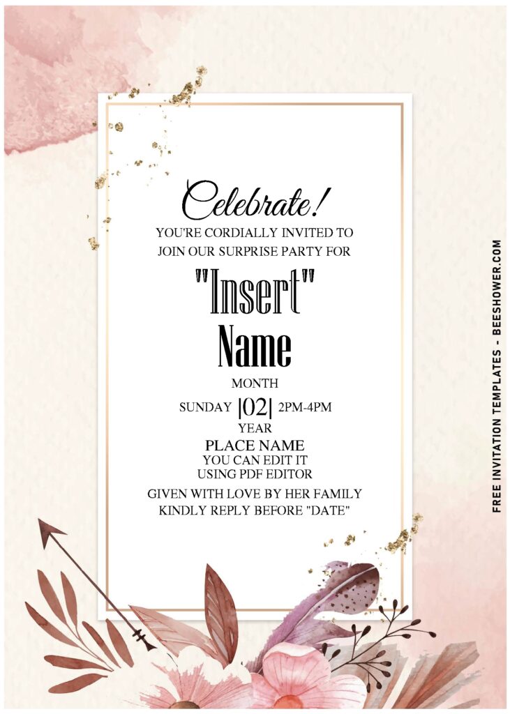 (Free Editable PDF) Chic Lunaria And Pampas Boho Birthday Invitation Templates with rustic watercolor background
