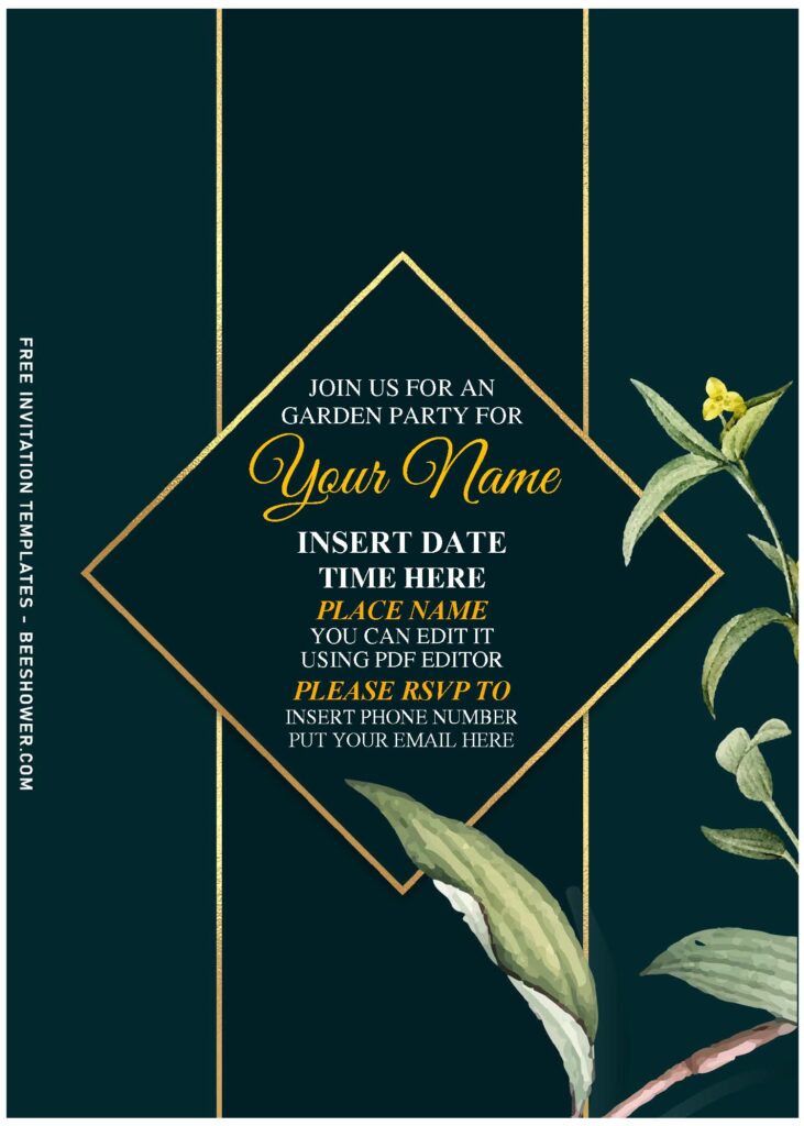 (Free Editable PDF) Luxury Navy And Gold Greenery Eucalyptus Invitation Templates with elegant script