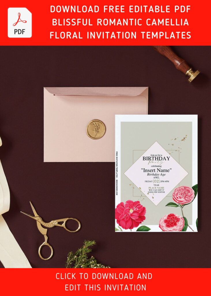 (Free Editable PDF) Splendid Camellia And Magnolia Garden Birthday Invitation Templates with pastel background