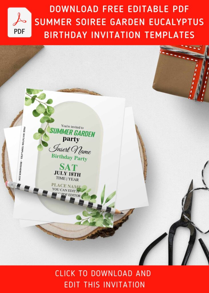 (Free Editable PDF) Breathtakingly Elegant Eucalyptus Garden Party Invitation Templates with editable text