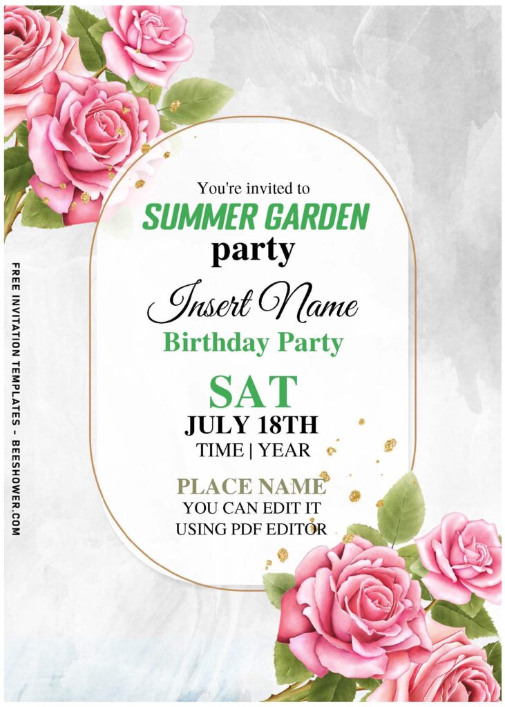 (Free Editable PDF) Modern Watercolor Rose In Pink Birthday Invitation Templates with rustic pink watercolor background