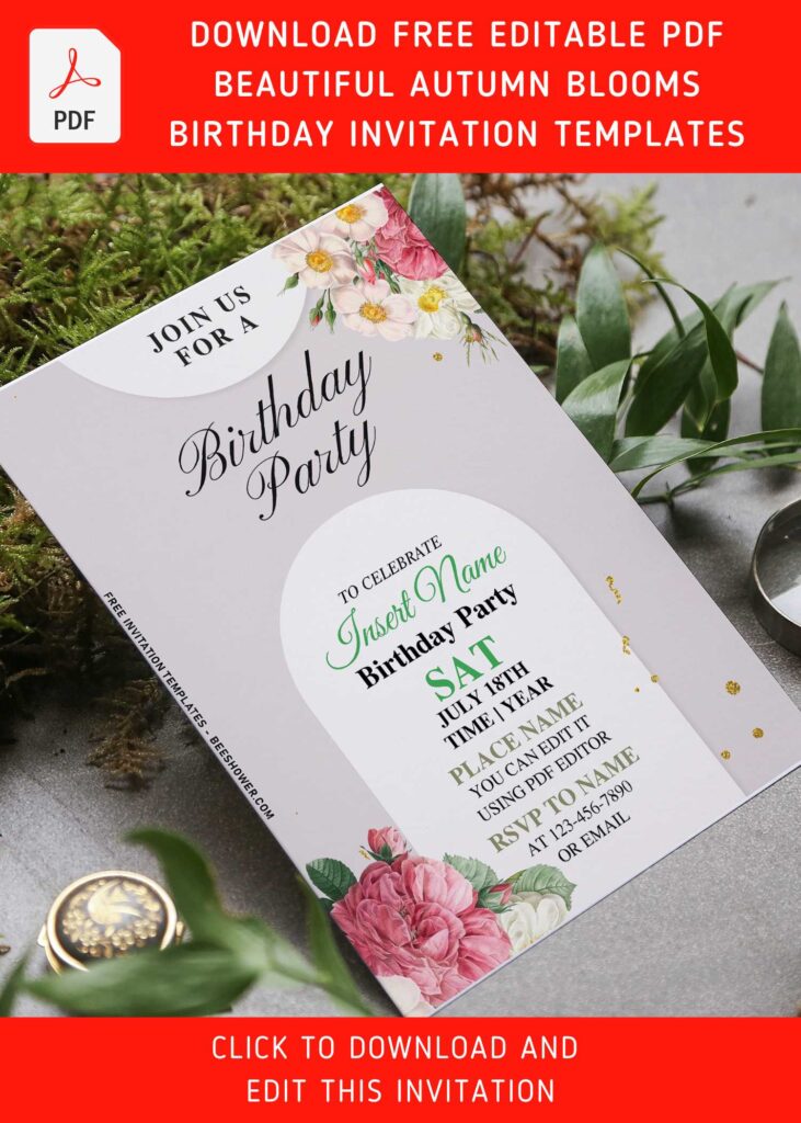 (Free Editable PDF) Beautiful Autumn And Spring Blooms Baby Shower Invitation Templates with red peonies