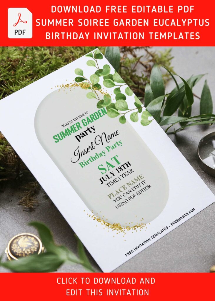 (Free Editable PDF) Breathtakingly Elegant Eucalyptus Garden Party Invitation Templates with aesthetic greenery foliage leaves