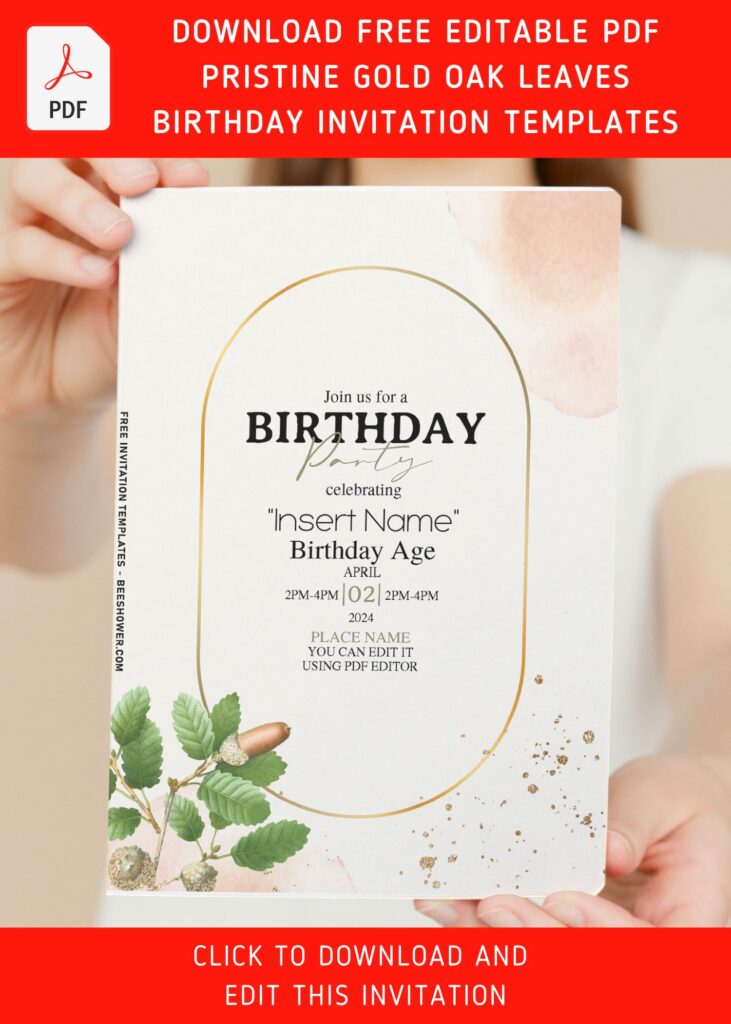 (Free Editable PDF) Divine Gold And Greenery Leaves Birthday Invitation Templates with elegant gold frame