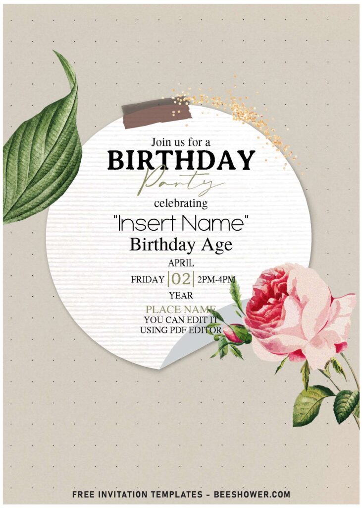 (Free Editable PDF) Aesthetic Mixed Spring Flower Collage Birthday Invitation Templates with watercolor roses