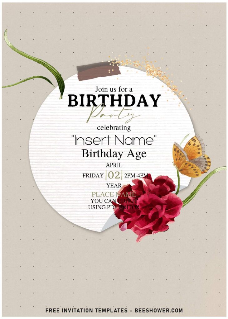 (Free Editable PDF) Aesthetic Mixed Spring Flower Collage Birthday Invitation Templates with beautiful camellia