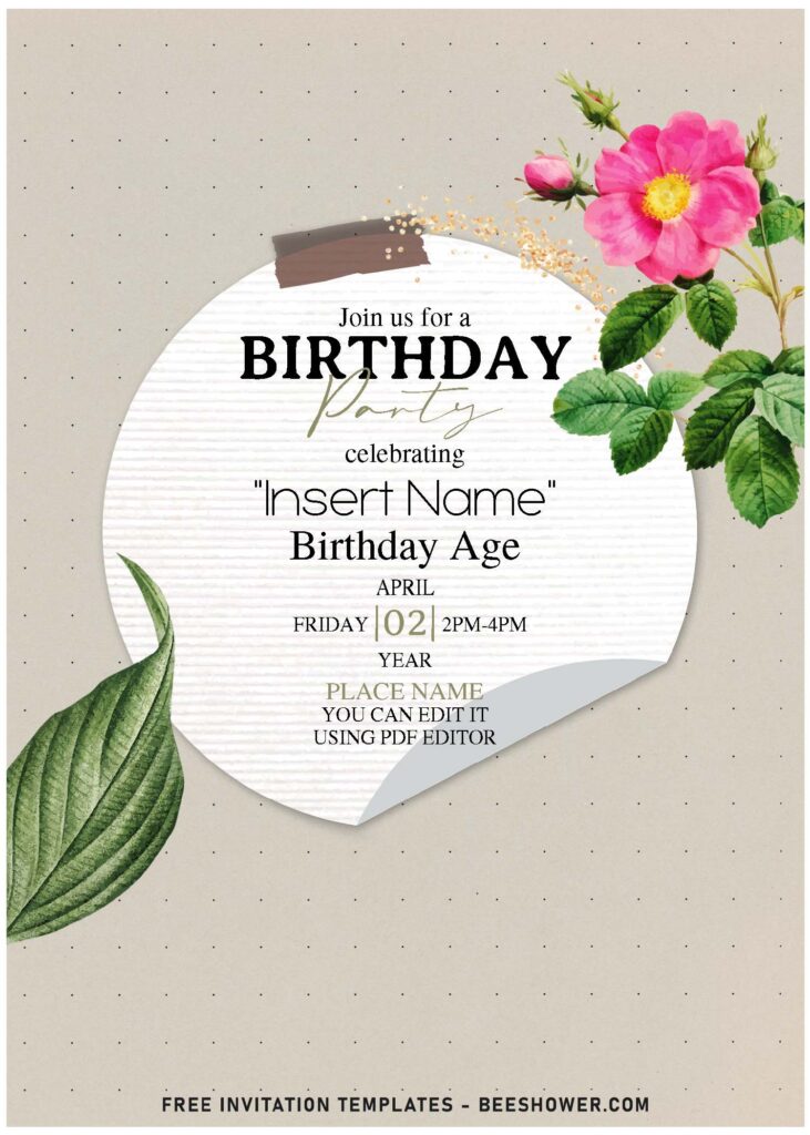 (Free Editable PDF) Aesthetic Mixed Spring Flower Collage Birthday Invitation Templates with pink poppy