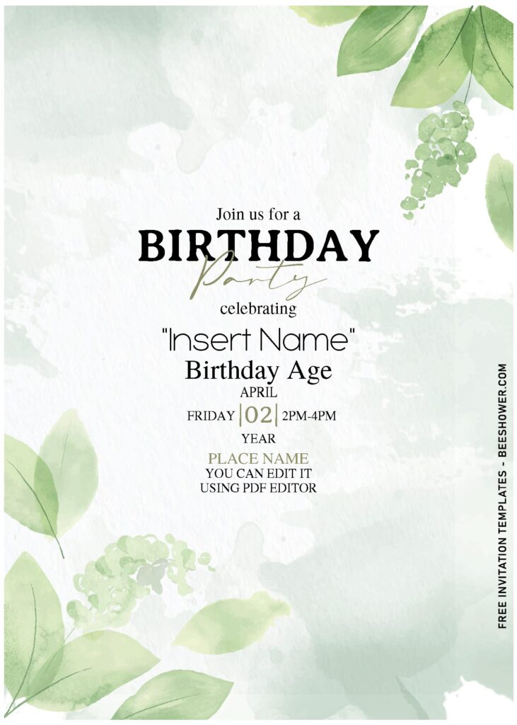 (Free Editable PDF) Spring In Watercolor Gold And Greenery Leaves Invitation Templates with greenery eucalyptus leaves