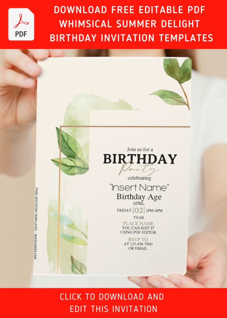 (Free Editable PDF) Whimsical Summer Delight Birthday Invitation Templates with Boho Rustic background