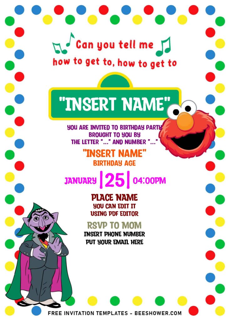 (Free Editable PDF) Playful And Cute Sesame Street Birthday Invitation Templates with Elmo's head