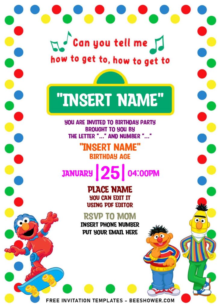 (Free Editable PDF) Playful And Cute Sesame Street Birthday Invitation Templates with colorful text