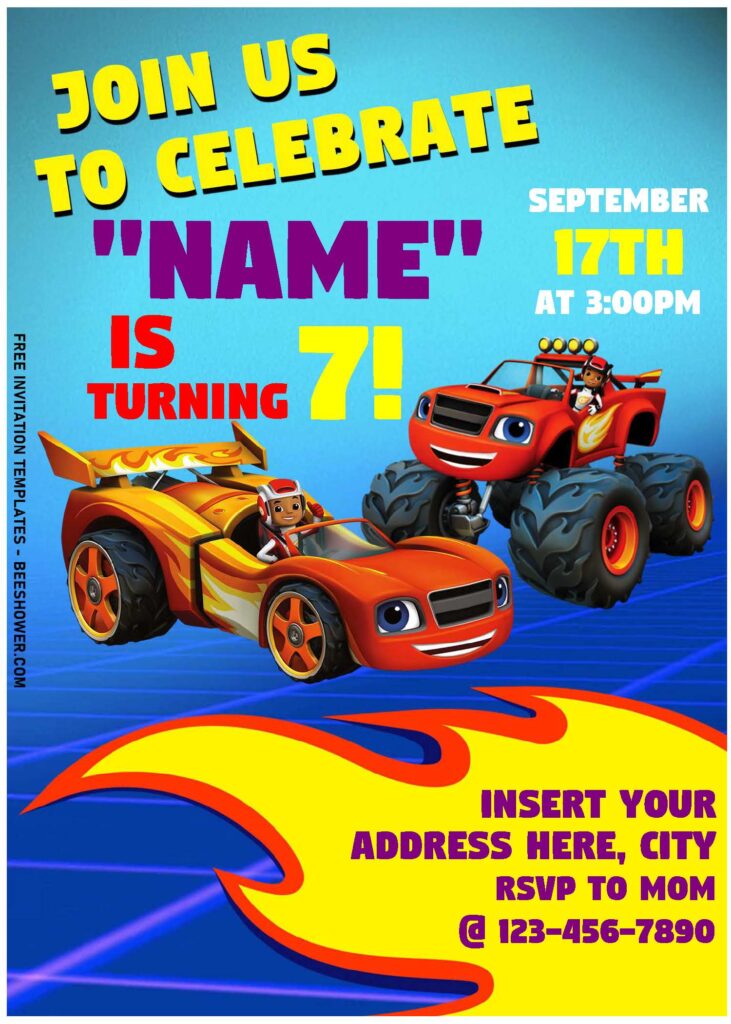 (Free Editable PDF) Awesome Racing Madness Blaze The Monster Machine Invitation Templates with awesome race car