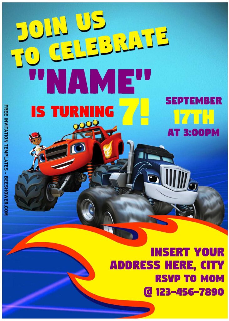 (Free Editable PDF) Awesome Racing Madness Blaze The Monster Machine Invitation Templates with Racing Flame