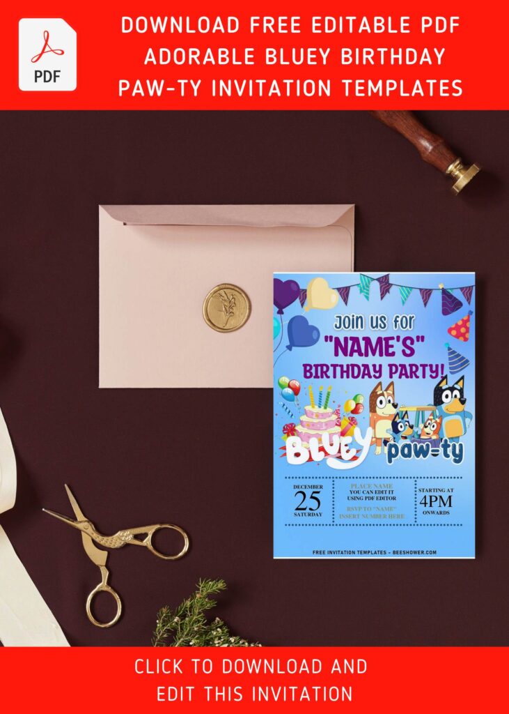 (Free Editable PDF) Lovey Dovey Bluey Invitation Templates For Toddler And Preschoolers with 