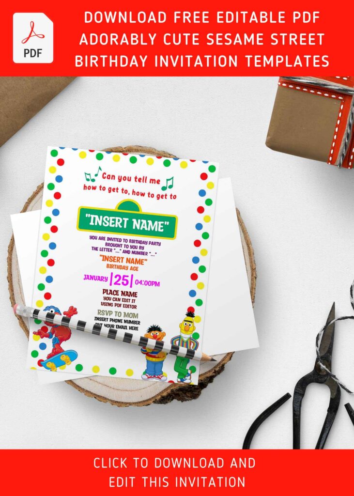 (Free Editable PDF) Playful And Cute Sesame Street Birthday Invitation Templates with Bert and Ernie