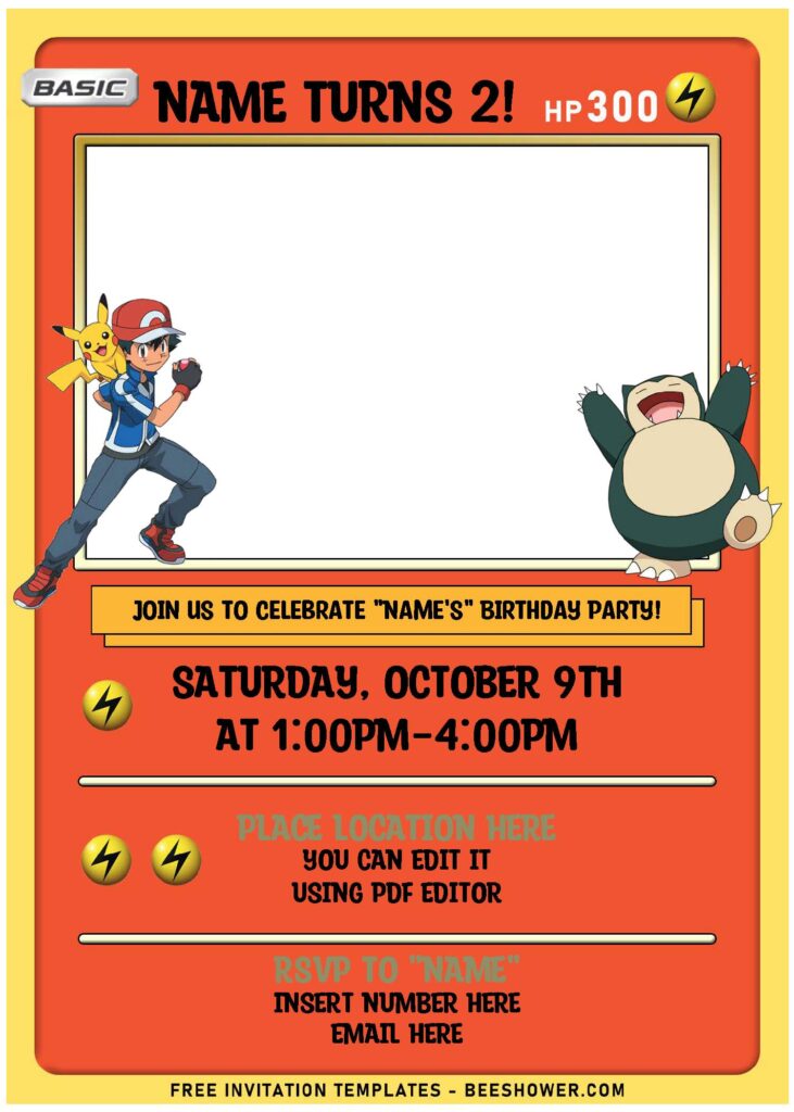 (Free Editable PDF) Lovely Pokémon Card Themed Birthday Invitation Templates