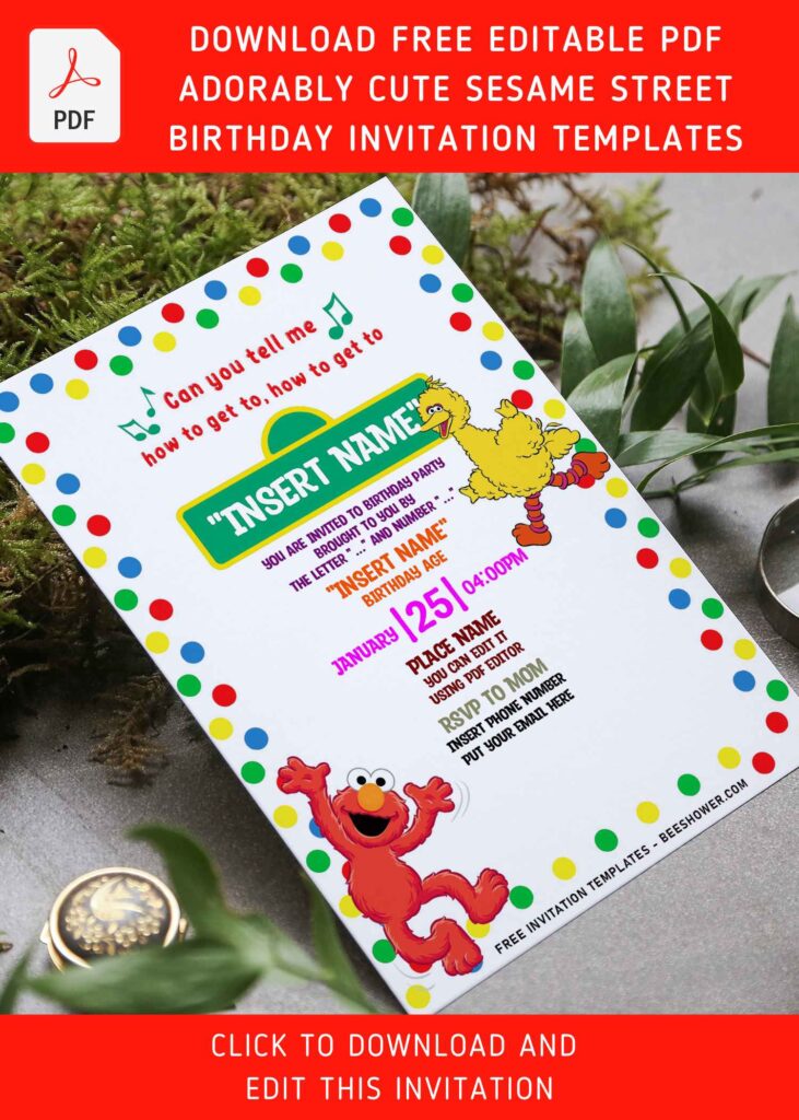 (Free Editable PDF) Playful And Cute Sesame Street Birthday Invitation Templates with adorable Big Bird