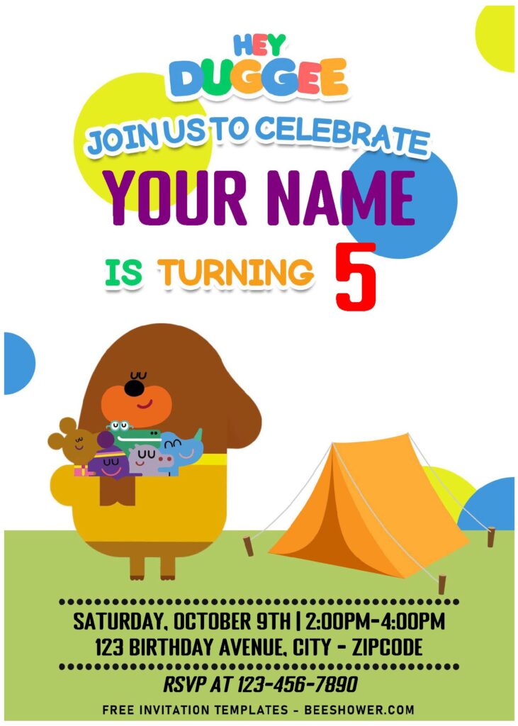 Free Editable PDF Hey Duggee Birthday Invitation Templates C - Downloadable (Free Editable PDF) Sand Castle Hey Duggee Birthday Invitation Templates - Template No. 27