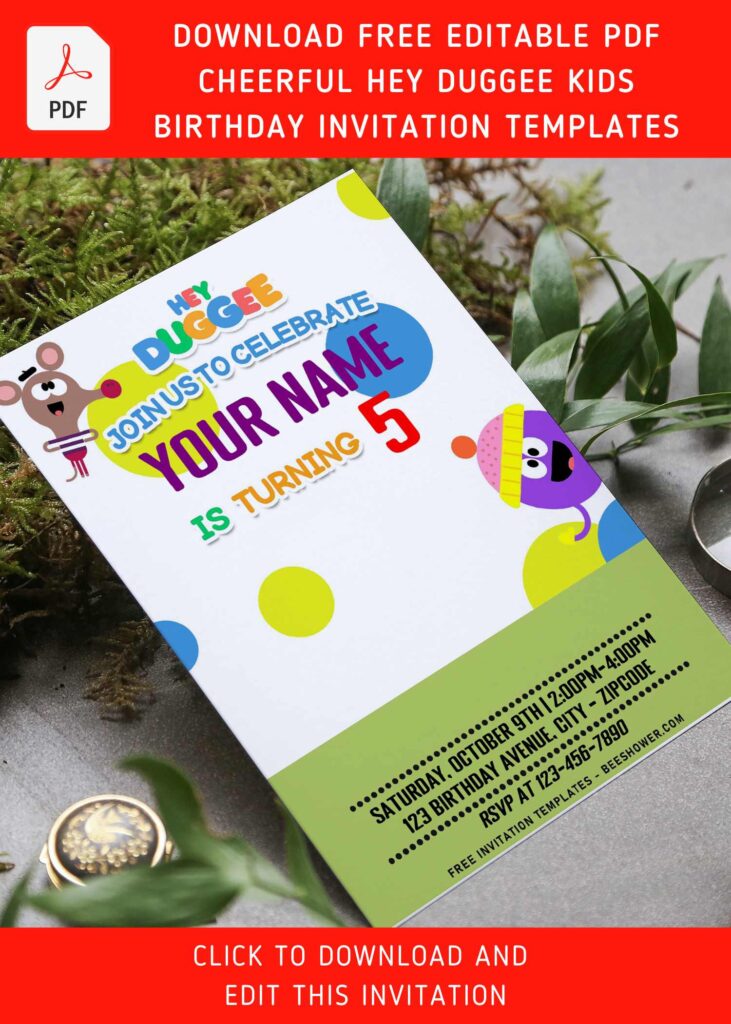 Free Editable PDF Hey Duggee Kids Birthday Invitation Templates C - Downloadable (Free Editable PDF) Sand Castle Hey Duggee Birthday Invitation Templates - Template No. 33