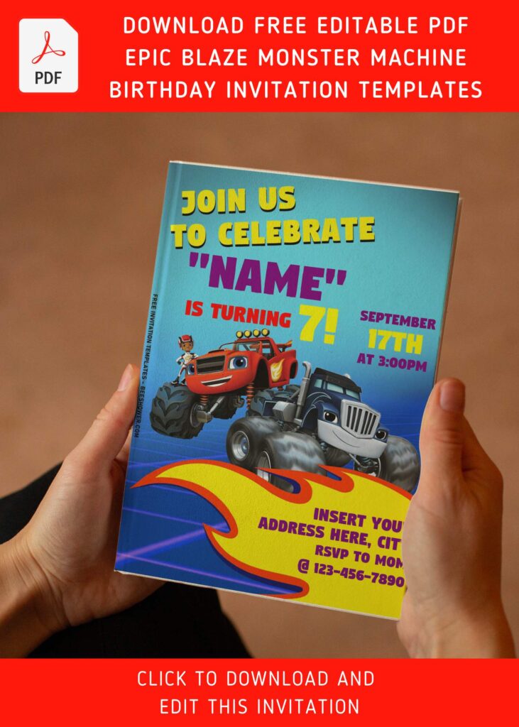(Free Editable PDF) Awesome Racing Madness Blaze The Monster Machine Invitation Templates with Crusher