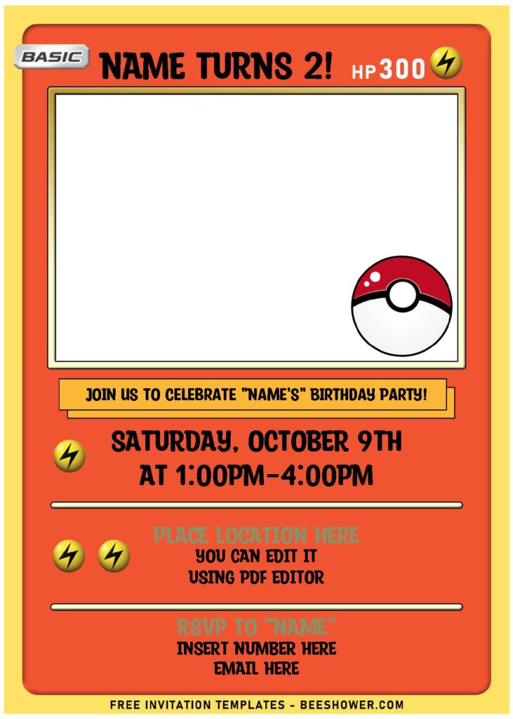 (Free Editable PDF) Lovely Pokémon Card Themed Birthday Invitation Templates with pokeball