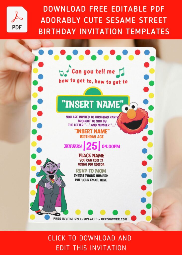 (Free Editable PDF) Playful And Cute Sesame Street Birthday Invitation Templates with simple white background