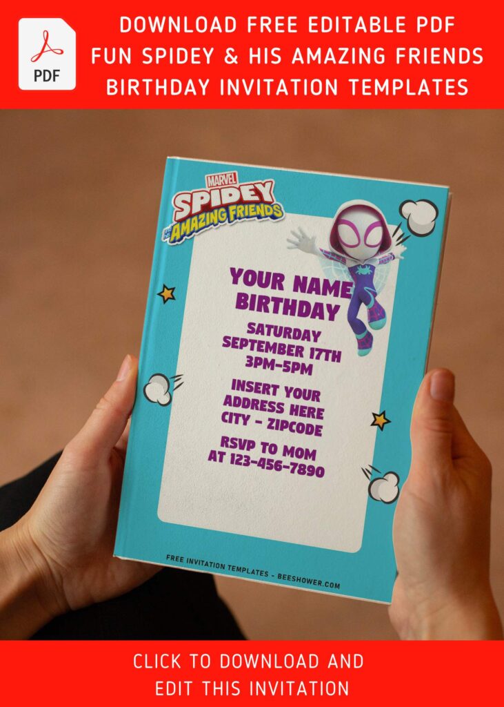 (Free Editable PDF) Disney Junior Spidey & His Amazing Friends Invitation Templates with colorful text