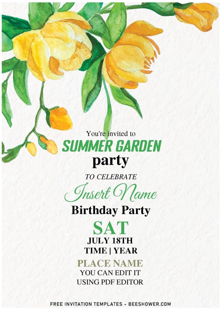 (Free Editable PDF) Cheerful Summer Peach Floral Birthday Invitation Templates with watercolor peach floral