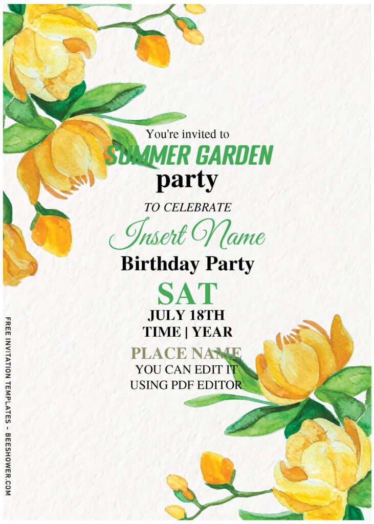 (Free Editable PDF) Cheerful Summer Peach Floral Birthday Invitation Templates with rustic background