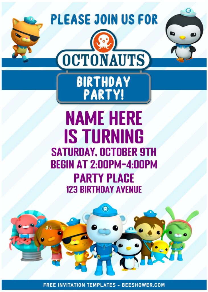 (Free Editable PDF) Under The Sea Adventure Octonauts Birthday Invitation Templates with cute wordings