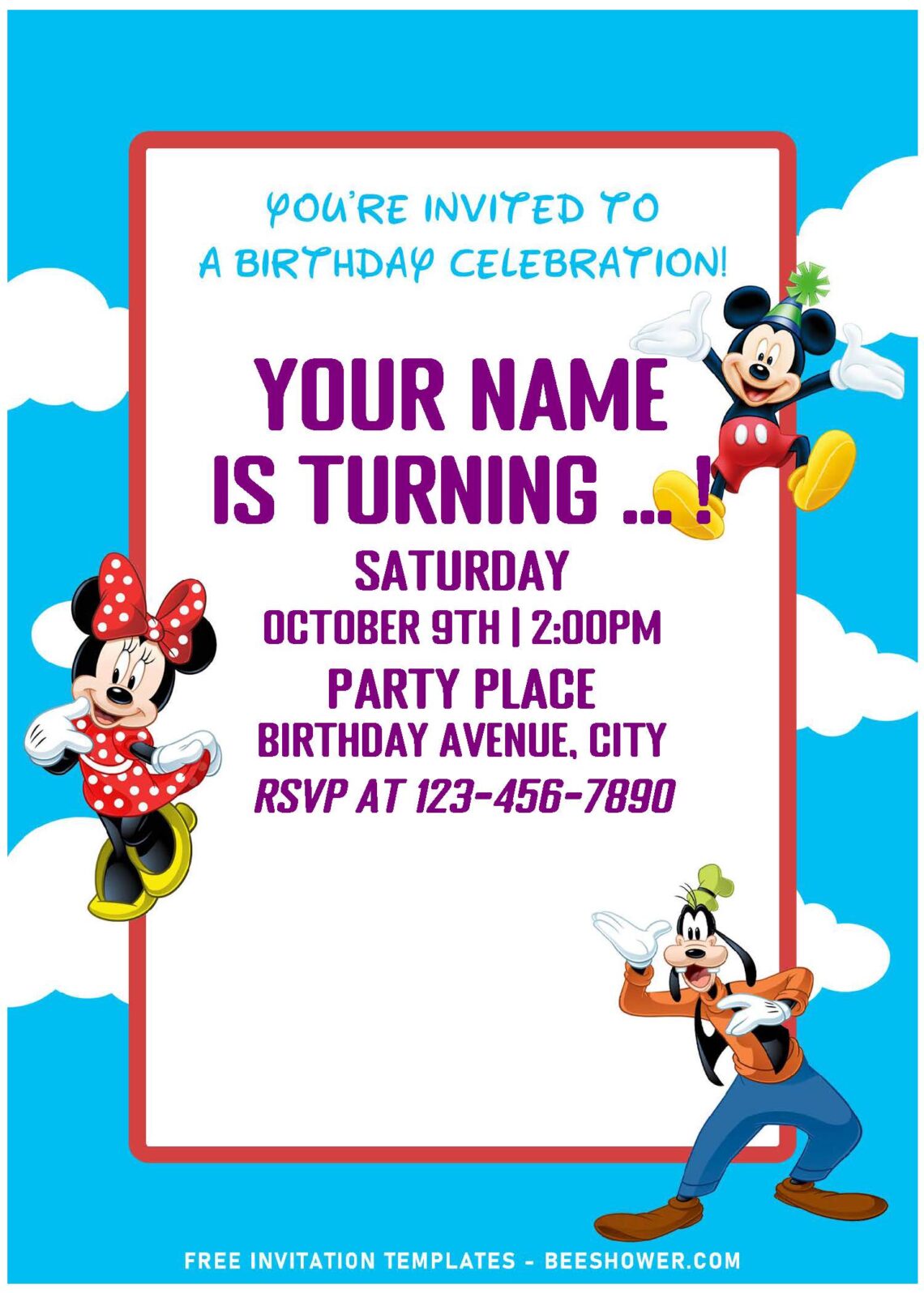 (Free Editable PDF) Happy Mickey Mouse Funhouse Birthday Invitation ...